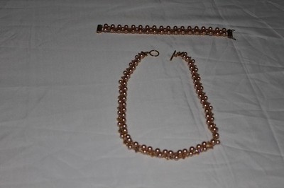 Ross-Simons Princess Cut Morganite/Faux Pearl Necklace Bracelet 14k over 925