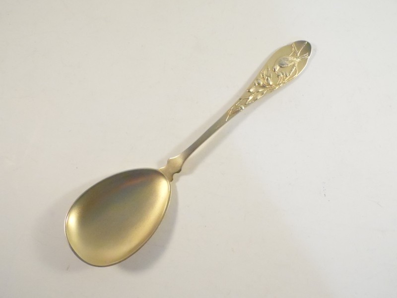 Figural "Bird & Berries" - German .800 Silver - GP Serving Spoon - 2.16 ozt