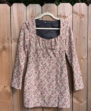 Zara Floral Patterned Square Neck Runched Bust Long Sleeve Mini Dress