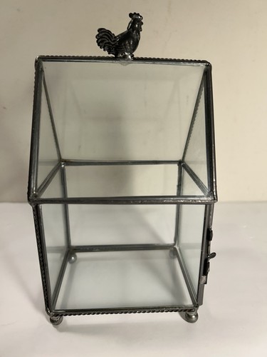 Vintage Lead Glass Terrarium Display Church Shape Rooster Accent 8.25” - Picture 2 of 7