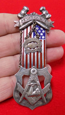 ANTIQUE 1913 MASONIC STERLING SILVER & ENAMEL AMERICAN FLAG PRESENATION MEDAL