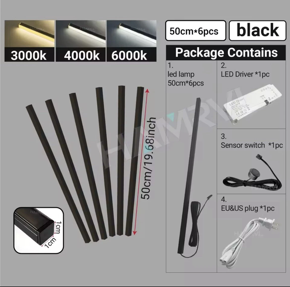 Invisible Fit Black Case 6 x 500mm Acoustic Wall Panel LED Lights Kit UK No.1