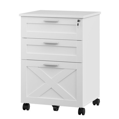 Lockable 3-Drawer Wooden File Cabinet with Wheels, Mobile Under Desk Organizer