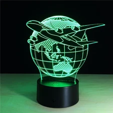 Smart Touch 7-color 3D Illusion LED Night Light USB Decor Gift Lamp Airplane