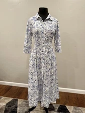 C&C California linen/Rayon Maxi 3/4 Sleeve dress XS Coastal Resort Beach/pockets