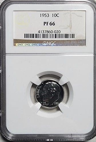~1953 NGC PF 66 Roosevelt Dime Proof PR 10C Collectible Coin (L190)~
