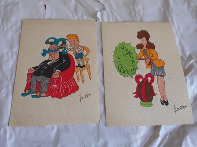 Vintage Osterkarten 40er Jahre Jean Dejoux French Joyeuses Paques