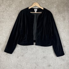 Chico's Jacket Womens 2 Black Velvet Long Sleeve Lined Open Front- 4545