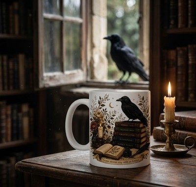 Dark Academia Raven Crow Bookish Coffee Mug Gothic Witchy Literature Reader Gift