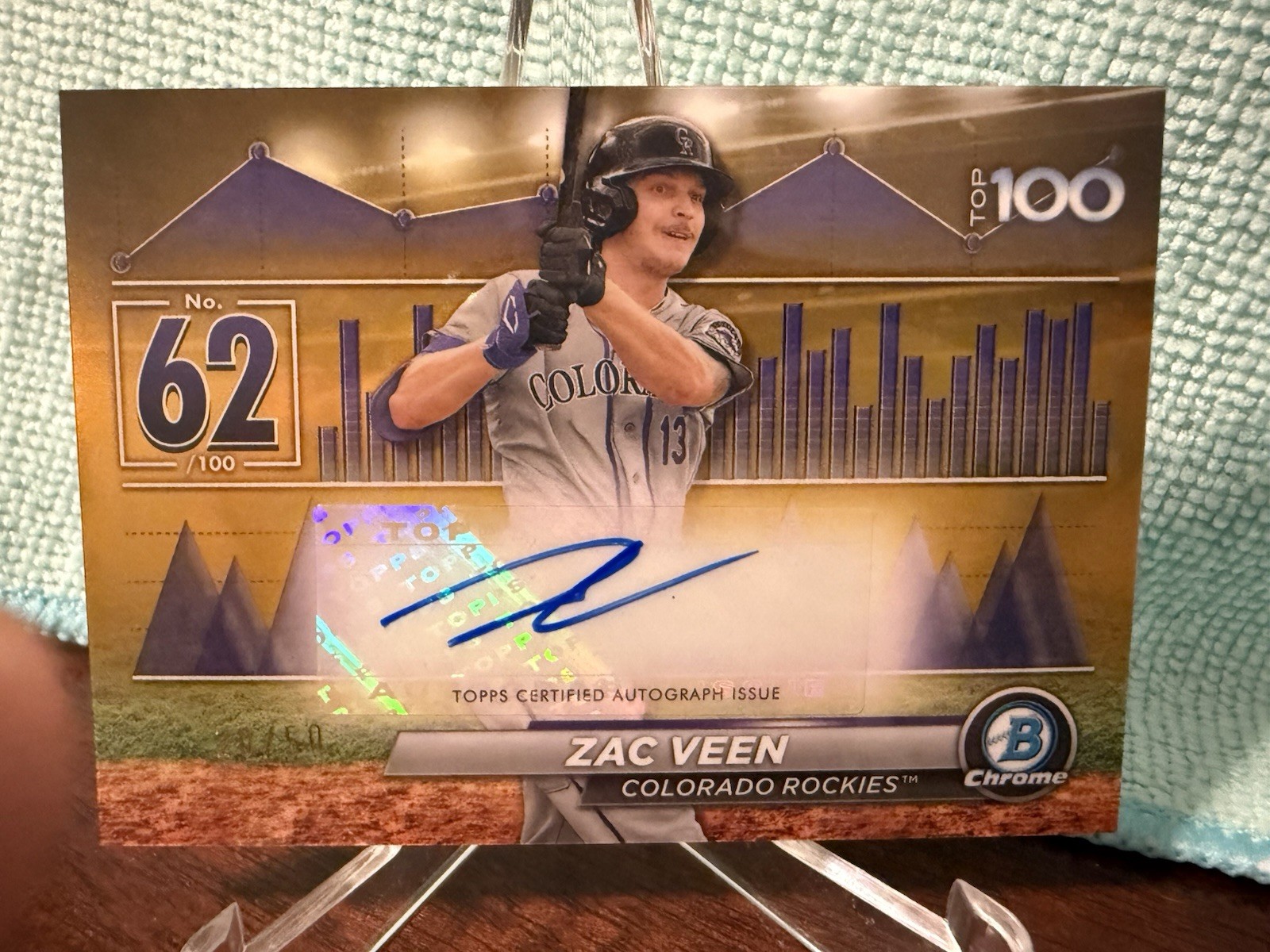 2024 Bowman ZAC VEEN Chrome Bowman Scouts Top 100 Gold Refractor Auto /50