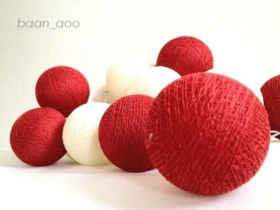 СТРУНА СВЕТА ХЛОПКОВЫЙ ШАР 20 КРАСНЫЙ БЕЛЫЙ ВЕЧЕРИНКИ, ПАТИО, ФЕЯ, ДЕКОР, СВАДЬБА, РОЖДЕСТВО - Изображение 4 из 4