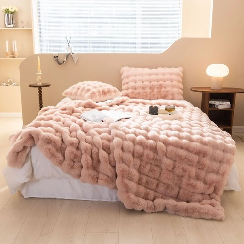 Luxury Soft Faux Fur Throw Blanket Plush Bedspread Plaid Sofa Blanket and Throws