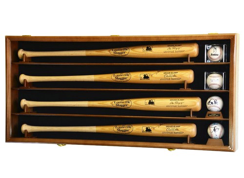 4 Baseball Bat & Ball Cabinet Display Case Wall Mount Bat Rack Cube Display - Picture 11 of 14