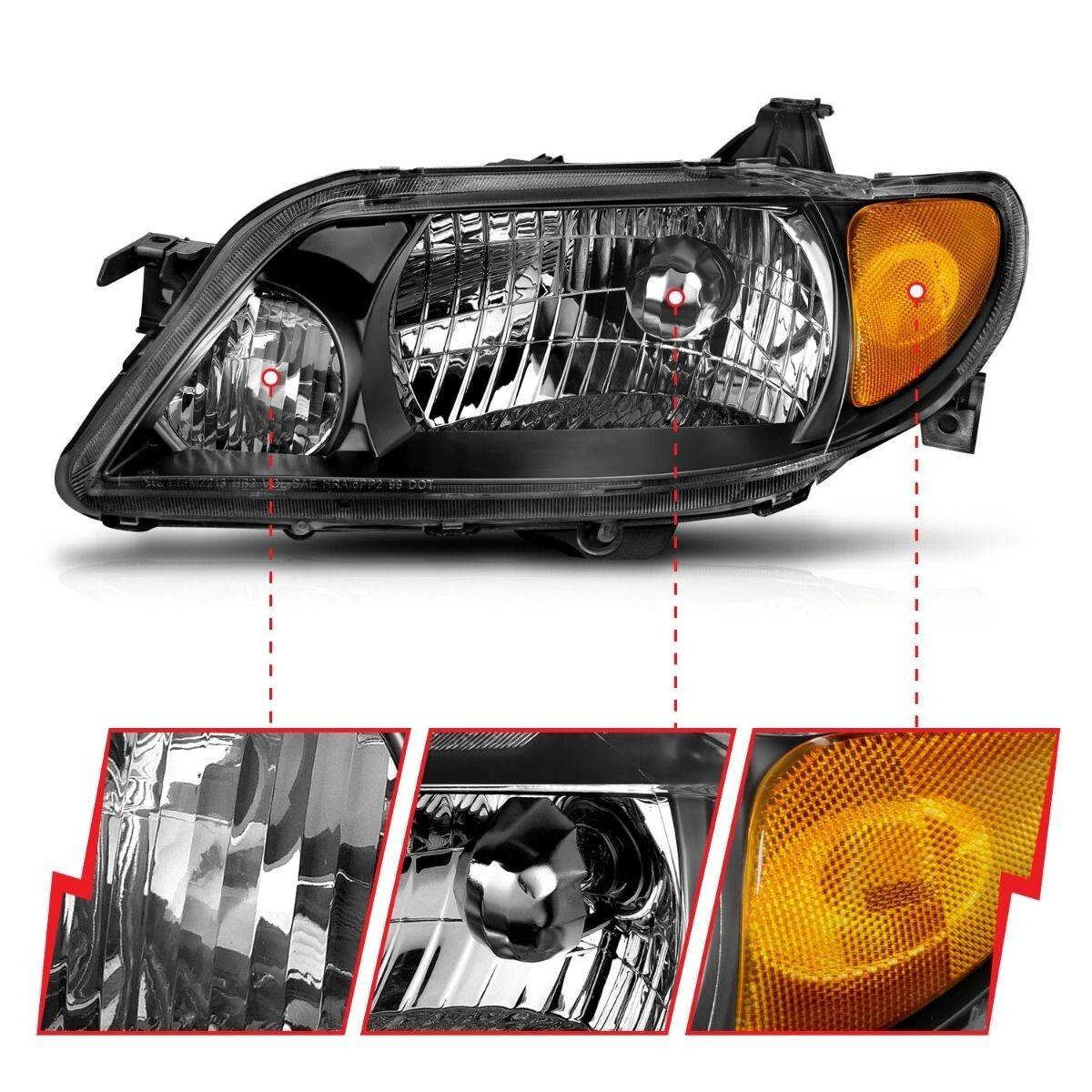 Anzo Clear Lens Black Housing Crystal Headlights Fits 2001