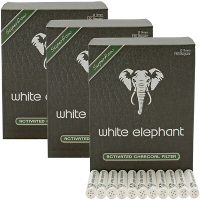 Pfeifenfilter WHITE ELEPHANT Aktivkohle Superflow 9mm Set 450 Stück 3x150 Boxen