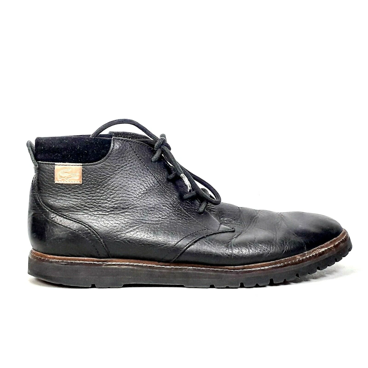 Putte Omhyggelig læsning Folkeskole Lacoste Montbard Chukka Men&#039;s Black Leather Lace Up Boots Size 11.5 US  | eBay