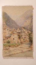 Ancienne RARE Peinture Paysage Aquarelle d’Emmanuel Coulange-Lautrec XIXe siècle