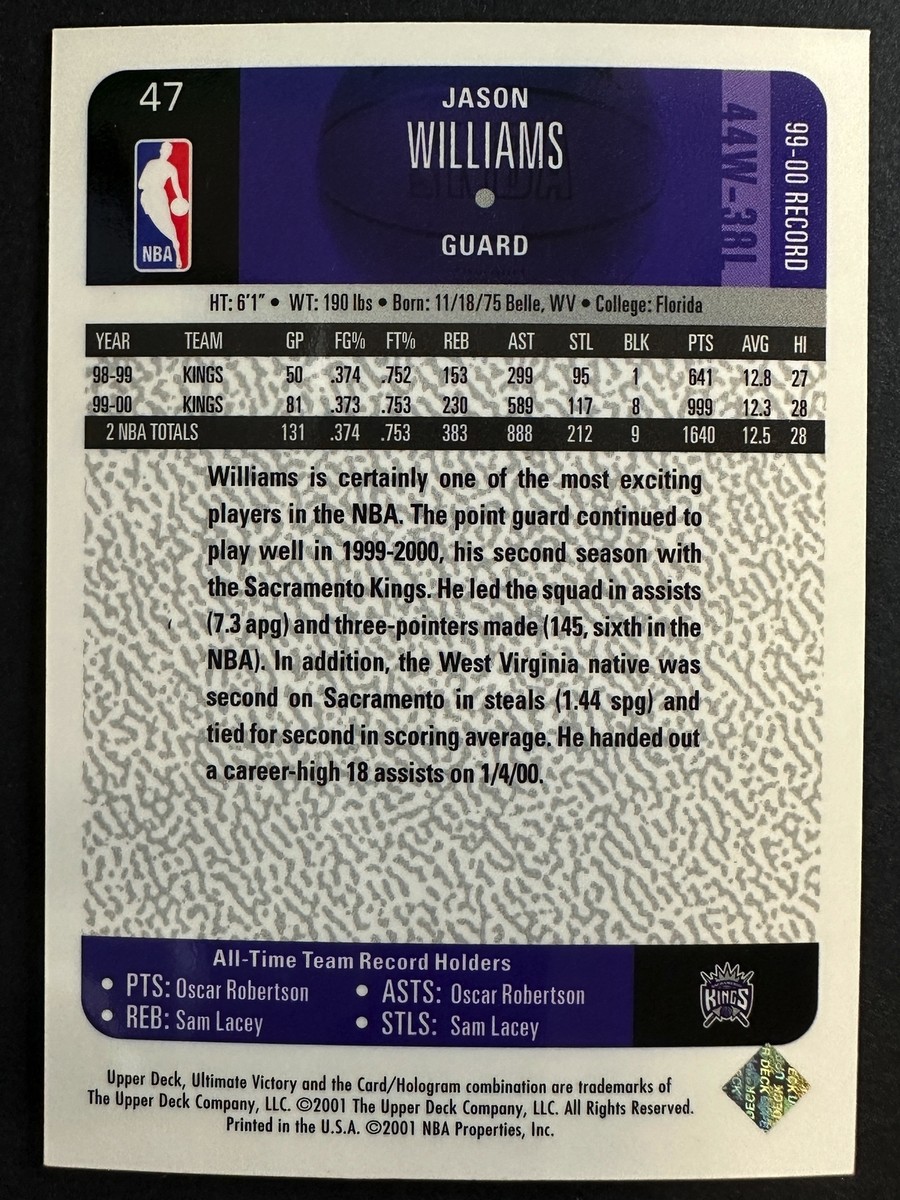 Jason Williams 2000 Upper Deck Ultimate Victory Basketball
