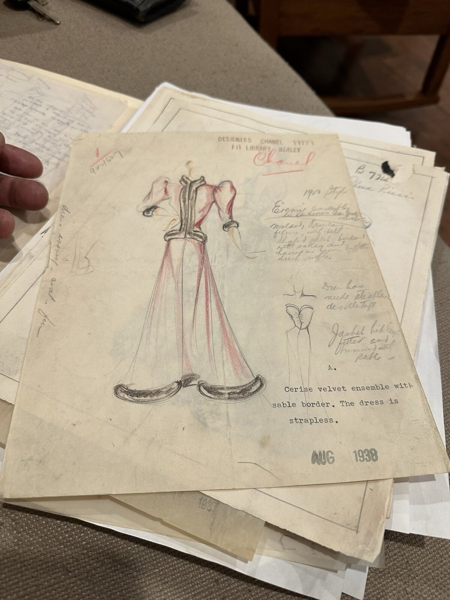 Chanel Fashion Sketch Costume 1938 Hand Drawing Original Art Coco
