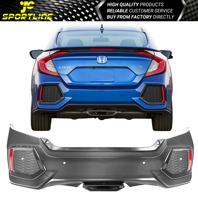 Fits 16-18 Honda 10th Gen Civic Sedan SI Style Rear Bumper Cover PP+ABS