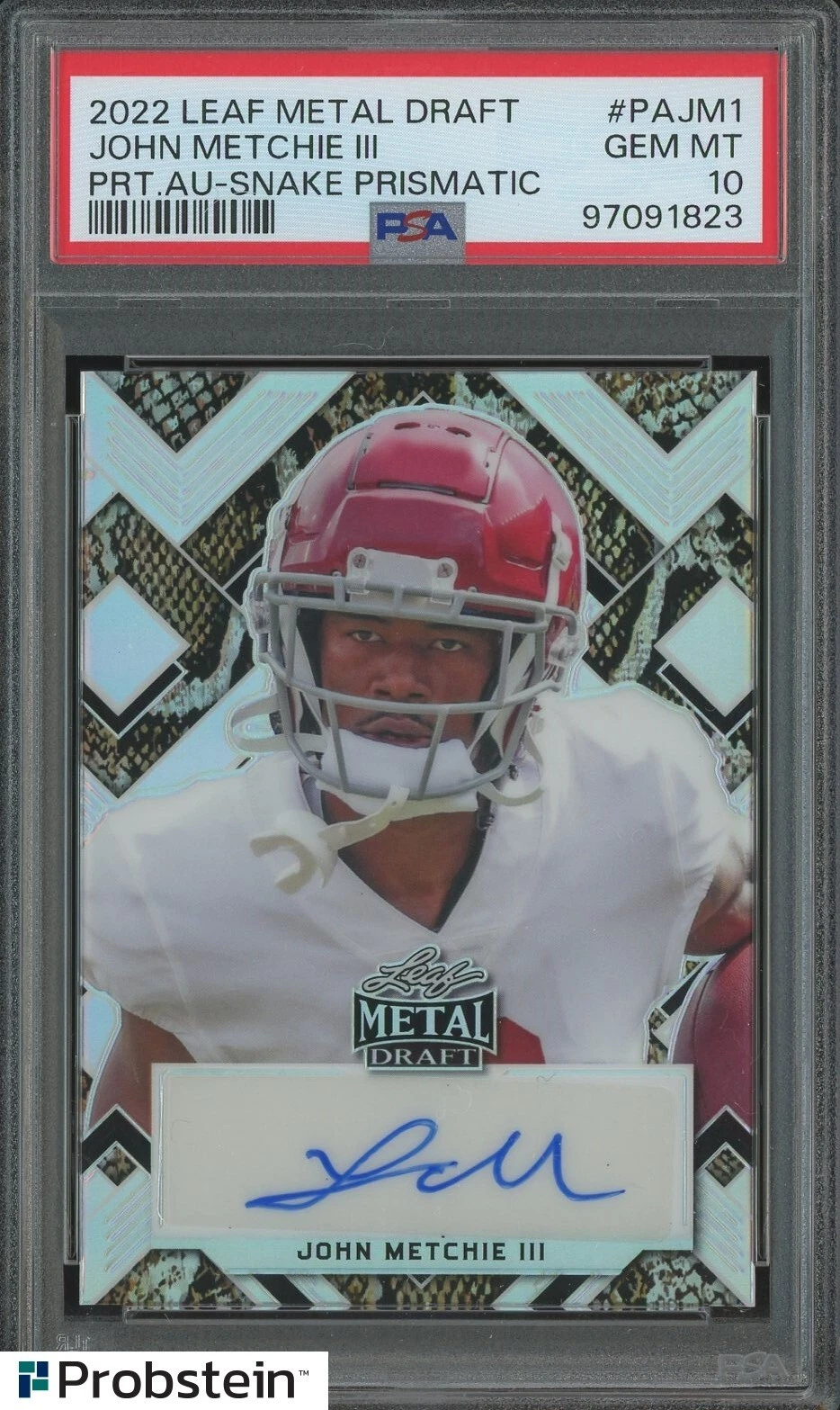 John Metchie Leaf Metal Draft Portrait Autographs #PAJM1 Snake Prismatic