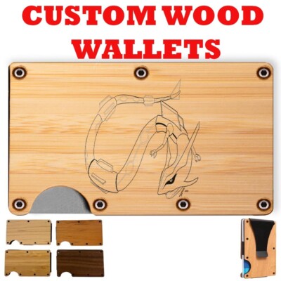 RAYQUAZA POKE-MON - Slim Minimalist Wallet - Laser Engraved Wood Wallet