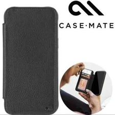 CASE-MATE Black Leather Tough iPhone 12 PRO MAX Magnetic Wallet Folio Stand Case