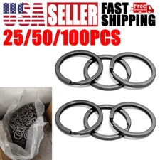 25/50/100Pcs 30mm Stainless Steel Flat Key Rings Black Key Chain Split Key Ring