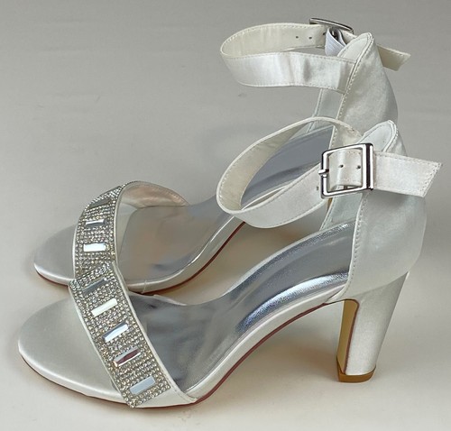 Mrs Right Women's 5.5 Rhinestone Ivory Satin Bridal Wedding Open Toe Sandals - Picture 10 of 12