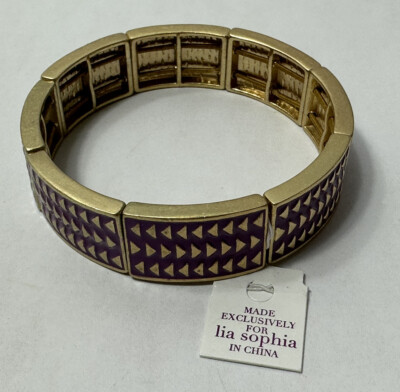 Lia Sophia Bracelet Purple Triangles Stretch Rectangle Gold-Tone Stunning