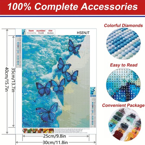 HSENJT Butterfly Diamond Art Painting Kits for Adults,Beach DIY 5D Diamond Ar - Picture 2 of 5