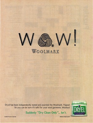 Dryel Print Advert Sudden ''Dry Clean Only... Isn't.'' Wow Woolmark