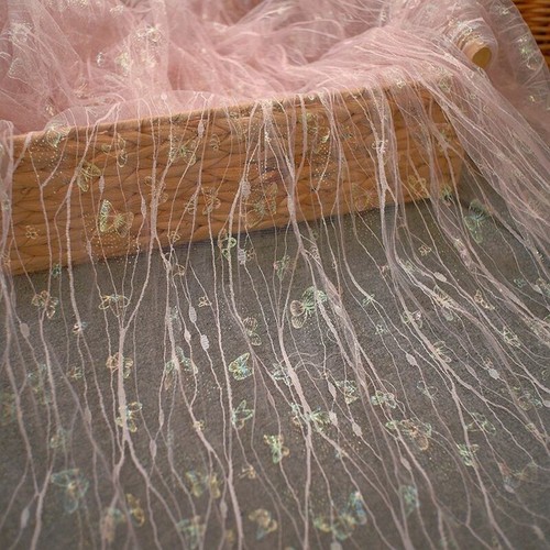 Mesh Lace Fabric Butterfly mesh Striped Wedding Dress Skirt Curtains Drape Fairy - Picture 1 of 12