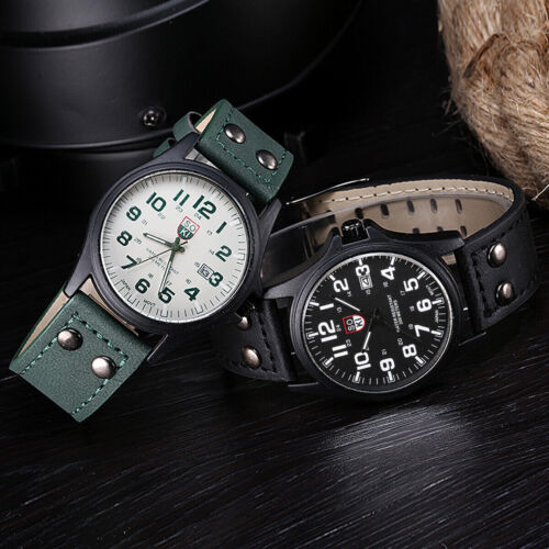 Men’s Military Leather Date Quartz Analog Army Casual Dress Wrist Watches UK - Picture 3 of 17