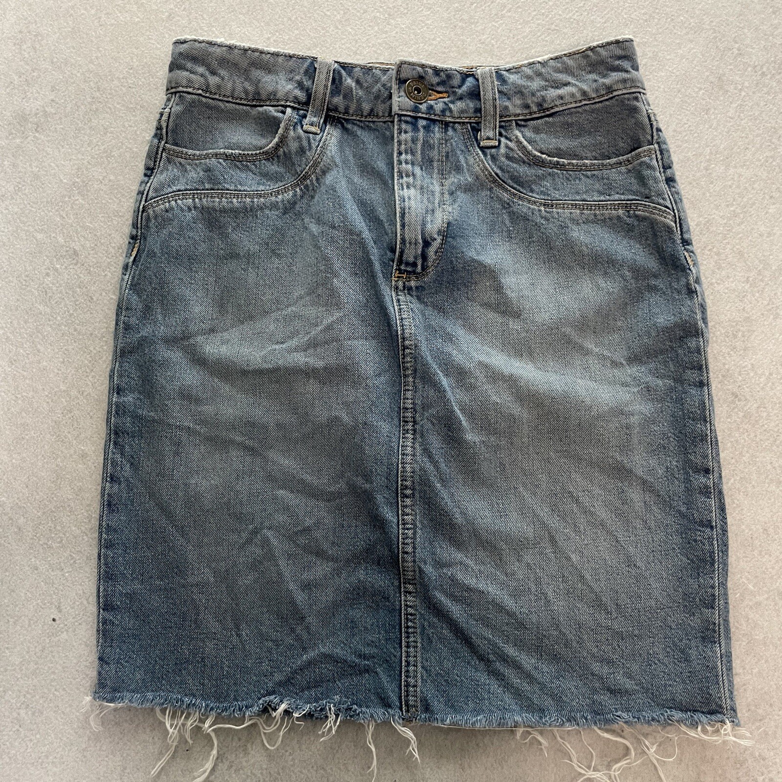 Paige Denim Skirt Size 27 Raw Hem Blue Cotton Y2K