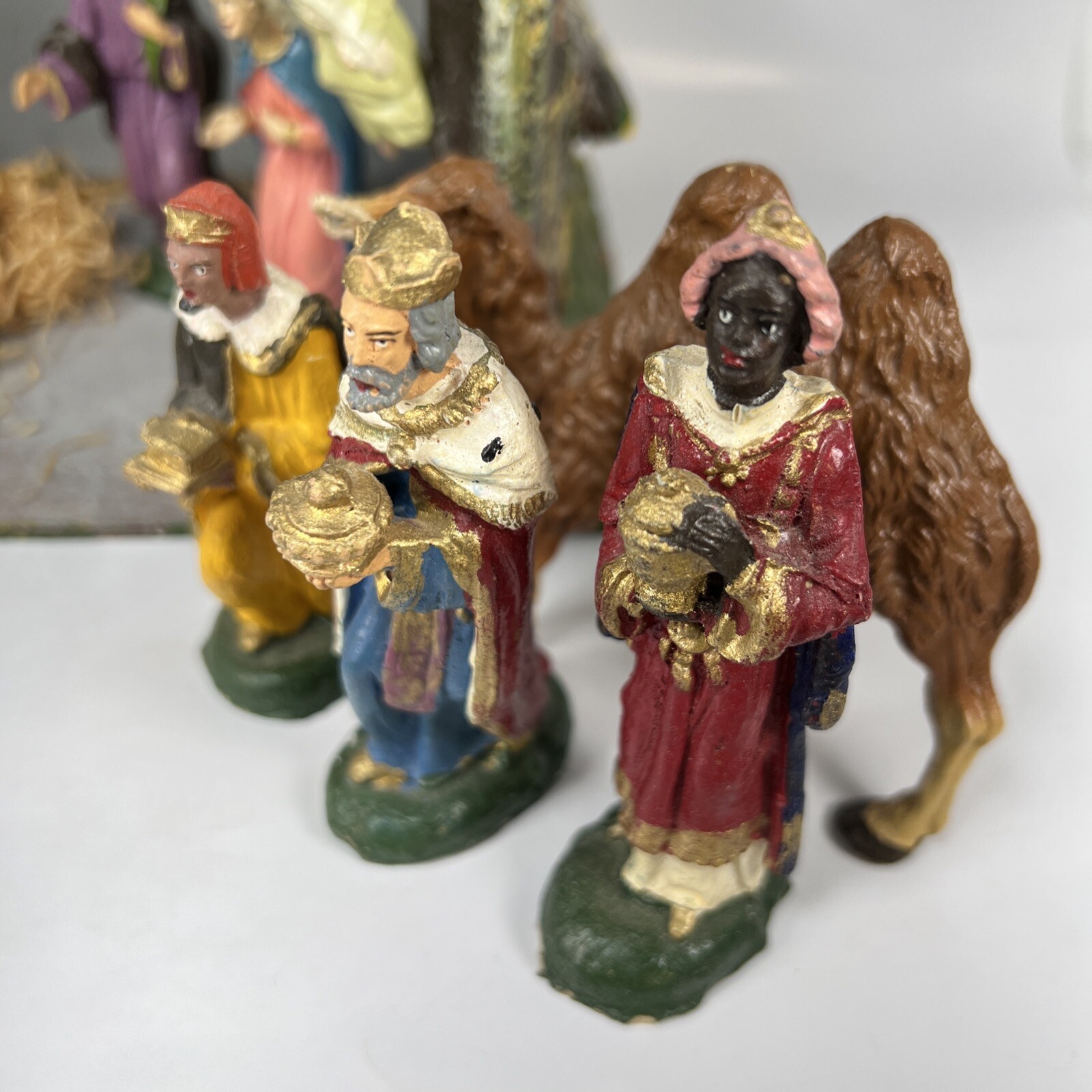 Vintage Christmas Wood Set With Hard Plastic Nativity Figures eBay
