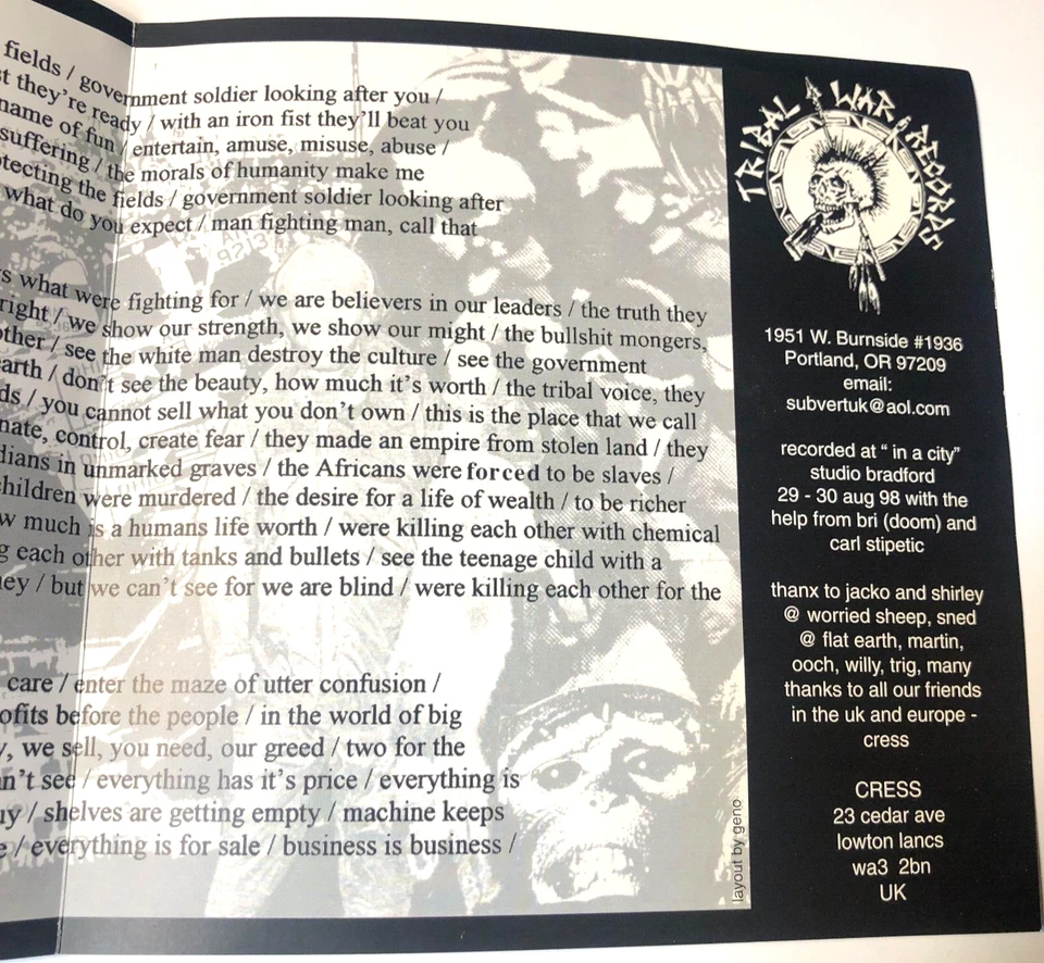 Cress 7" Record 45 EP & Picture Sleeve From Violence To Consumerism   hardcore Foto 4 de 4