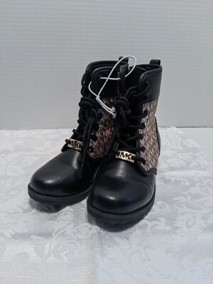 Michael Kors Haskell Girls (Youth) Black Gold Logo Print Combat Boots Size  13