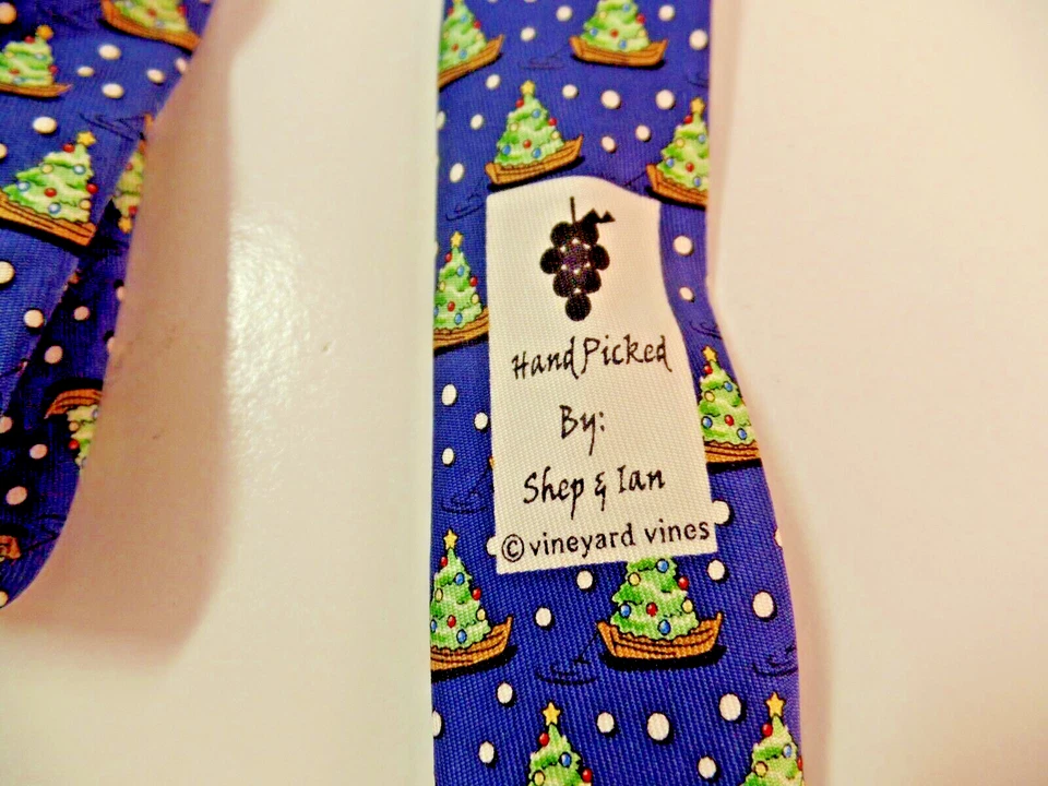 Vineyard Vines 圣诞男孩领带 100% 真丝船和树 美国 — 第 4/4 张图片