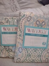 Set Waverly Astrid Mineral Tate Lined Valance Medallion Floral 52" x 16" NEW NIP
