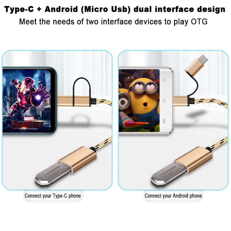 2 In1 Type C Micro USB Male To USB Female OTG Adapter Converter Cable ...