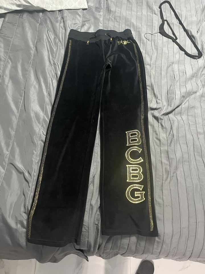 VINTAGE BCBG Womens  Velvet Track Black Pants  Size Small