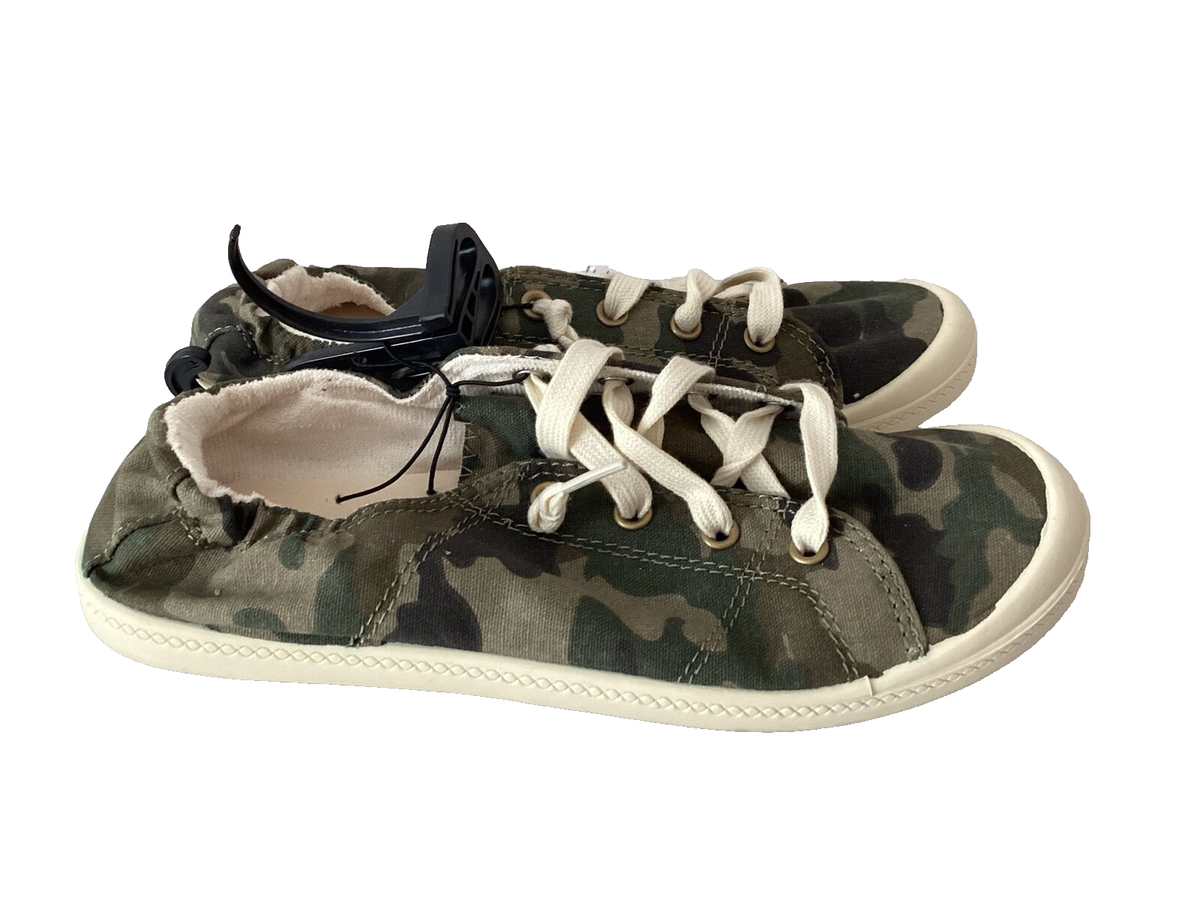 Time and Tru Scrunch Back Sneaker Memory Foam Canvas Camo Shoes