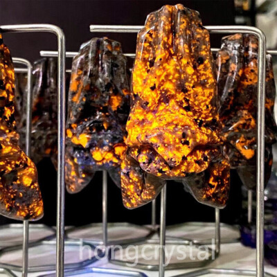2''Natural Fire Golem Quartz Hand Caved Crystal Bat Skull Reiki healing 1pc