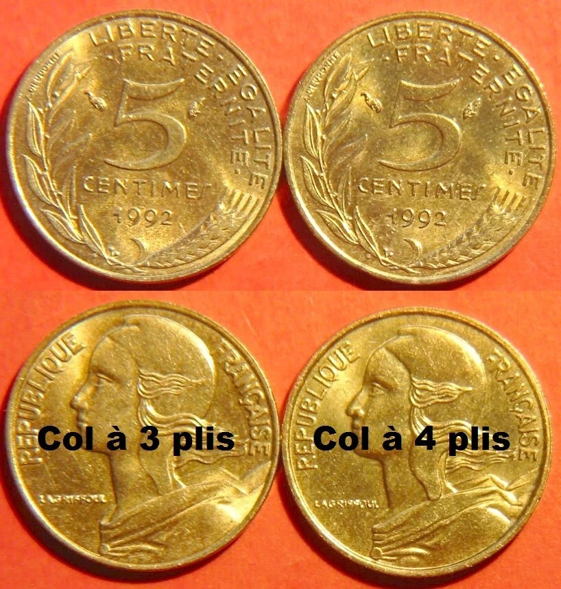 Lot 2 pièces: 5 centimes Marianne 1992 spl (3 et 4 plis) - Photo 1/1