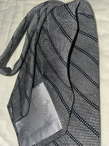 BRIONI Krawatte 56 x 3,75 GRAU schwarz Streifen HANDGEMACHT Seide Italy Made Büro - Bild 14 von 15