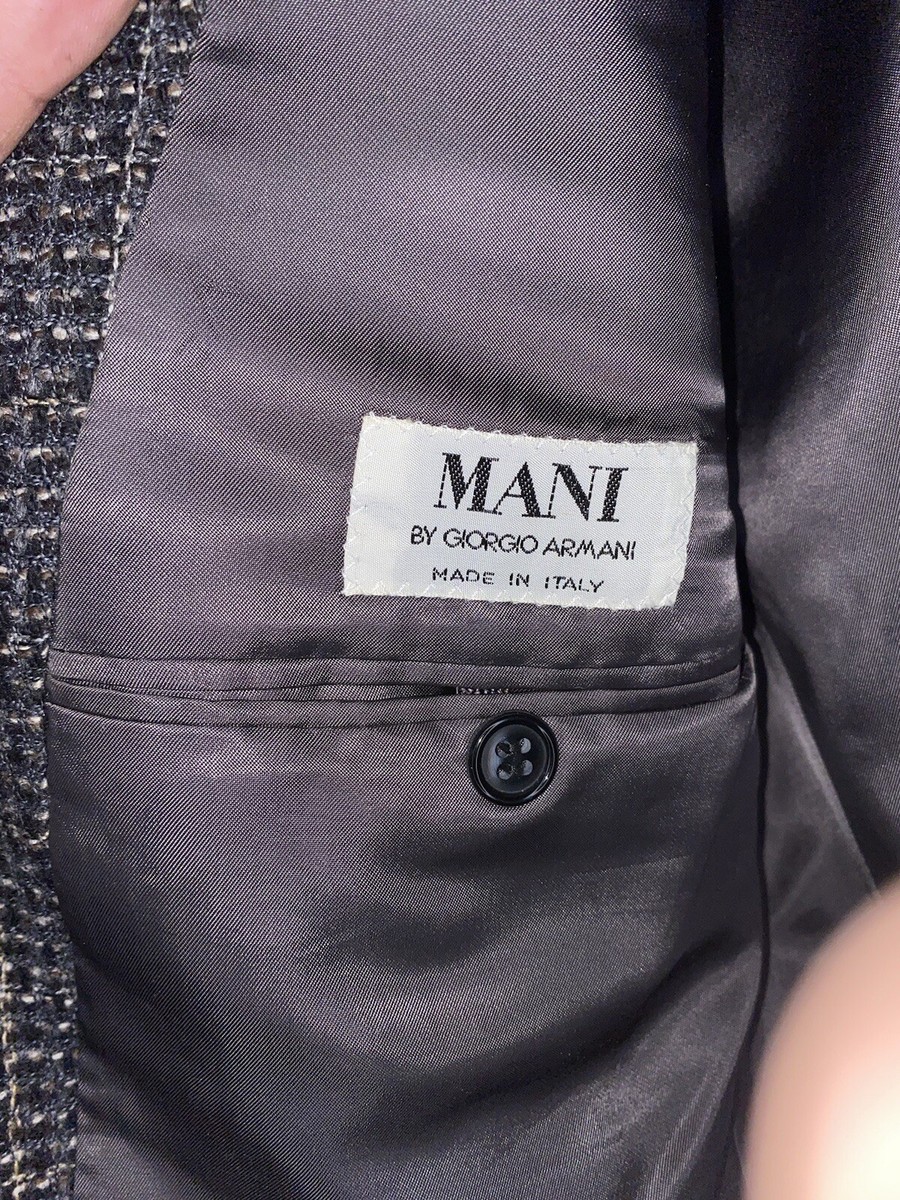 Vintage Mani by Giorgio Armani Italy 100% Wool Blazer L Black Gray