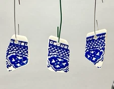 Tumbled Sea Glass Pottery Drilled 3pc Pendant Set Blue Willow Japanese lot1898