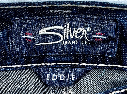 NUEVO CON ETIQUETAS $119 JEANS PLATEADOS EDDIE Para Hombres Calce Relajado Recto Azul Índigo Denim Talla 48x32 - Imagen 8 de 14