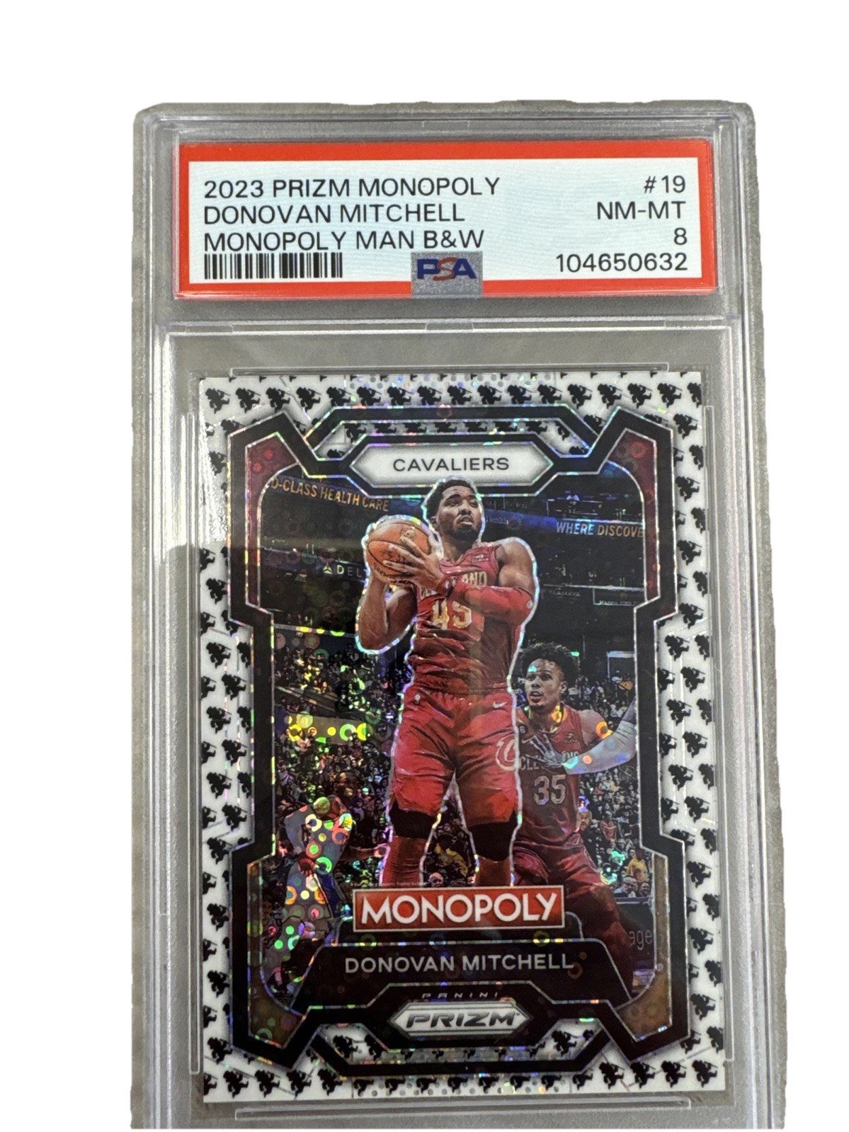 2023 prizm Monopoly Donovan Mitchell Monopoly Man B & W PSA 8